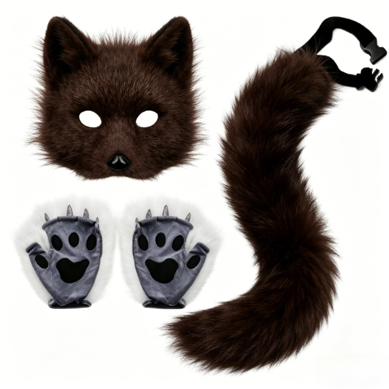 Furry Cat Ears Mask Tail & Paw - Black Face Mask Pack review and price